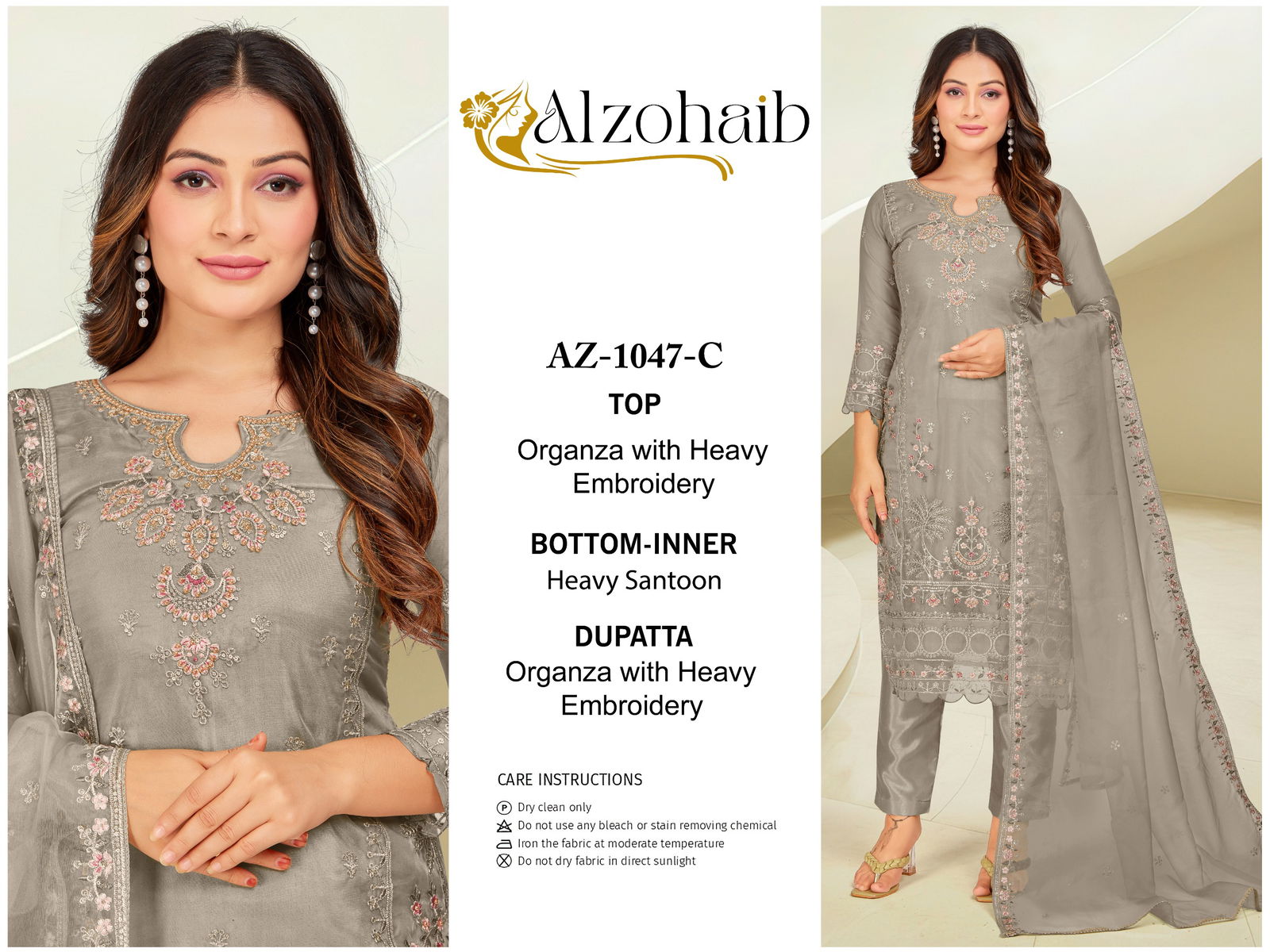 Alzohaib Az 1047 A To D Organza Pakistani Suits Wholesale Price In Surat
